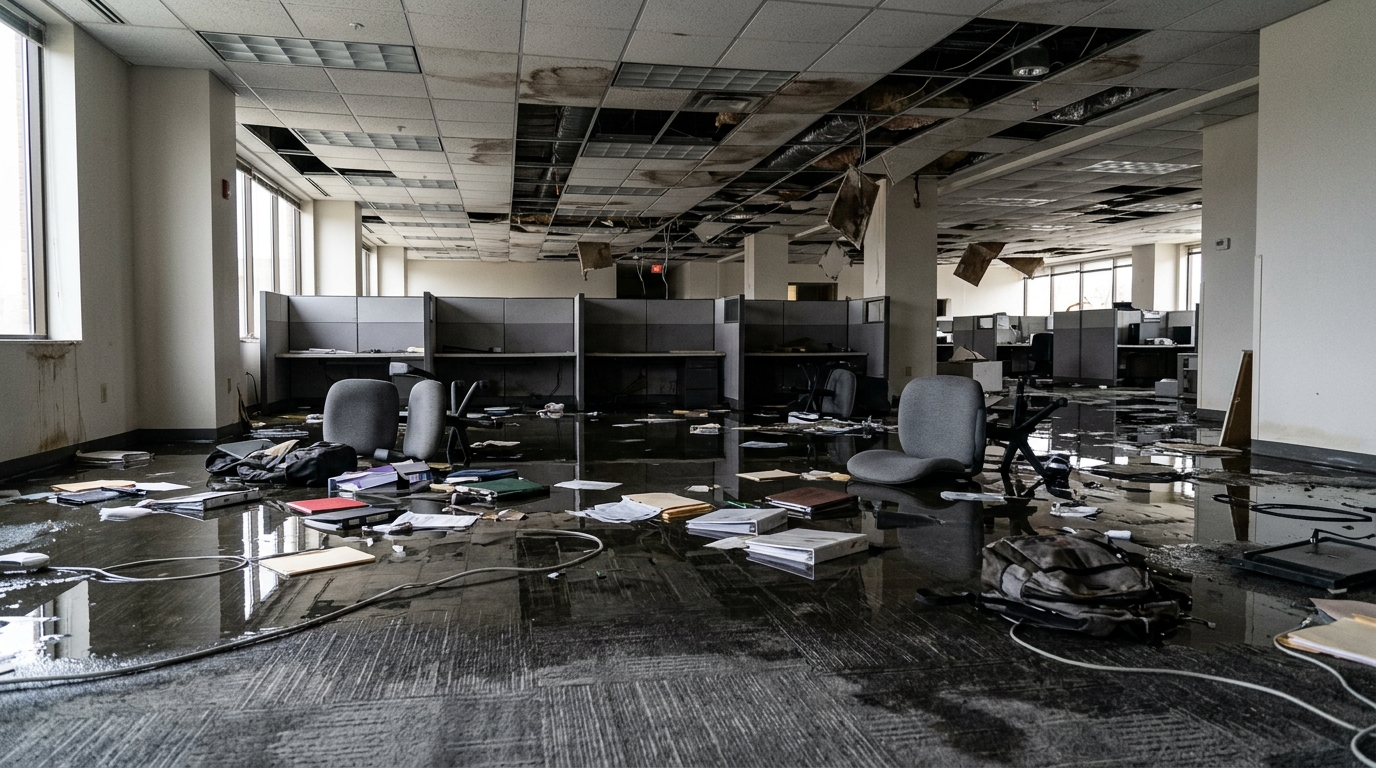 Flooded commercial office Downtown New Castle PA — multi-tenant building extraction